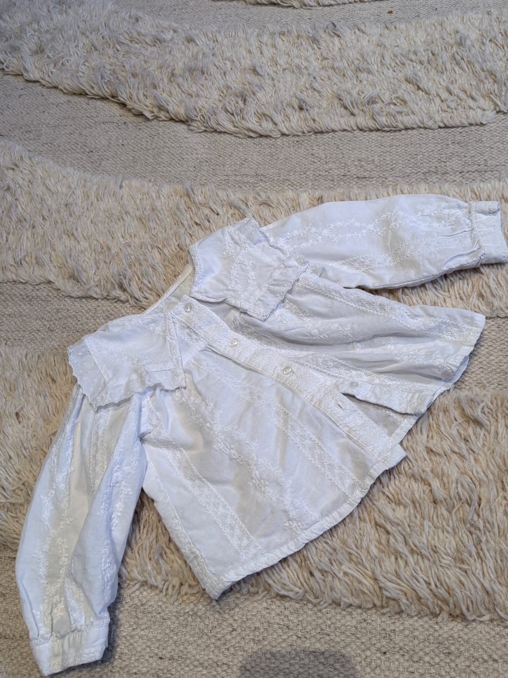 Zara White Embroidered Ruffle Neck Blouse